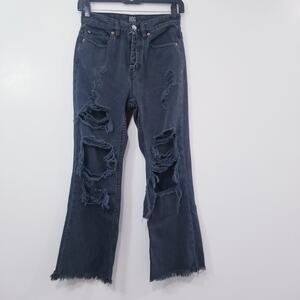 BDG Kick Flare High Rise Cropped Destroyed Ripped Jeans